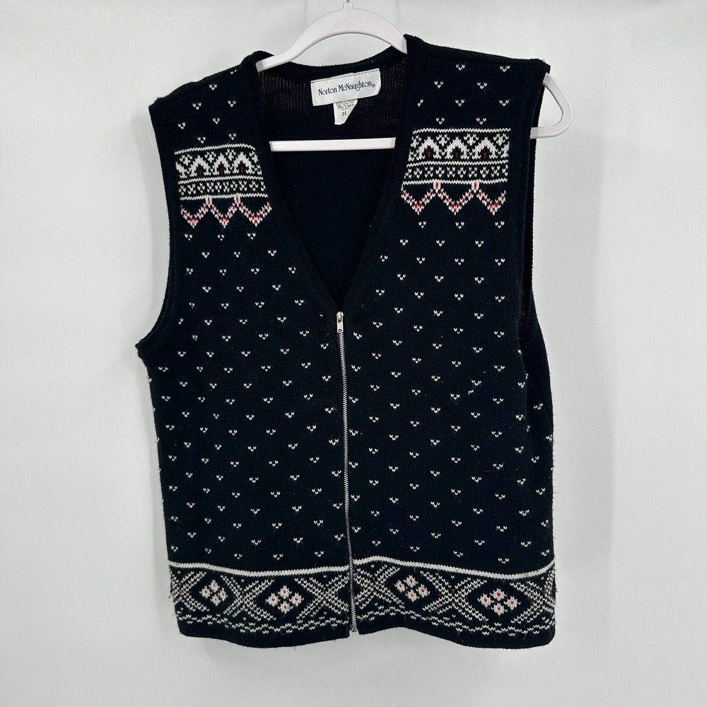 Women Vintage Nordic Birdseye Knit Sweater Vest Size M Preppy Americana Heritage